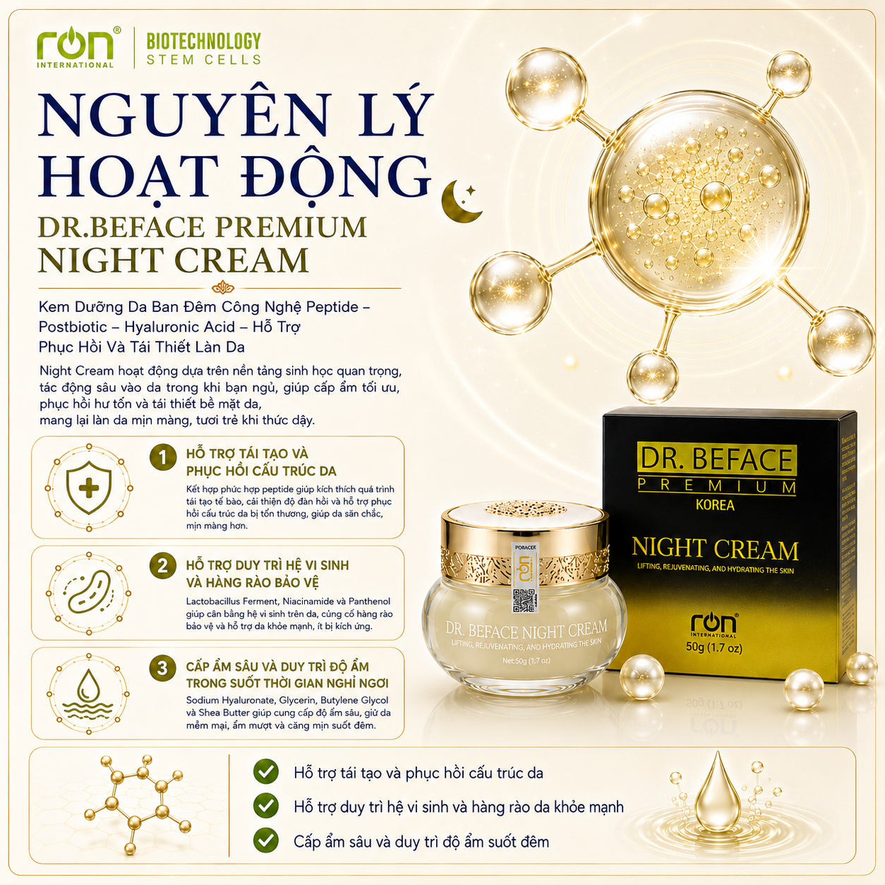 DR.BEFACE PREMIUM NIGHT CREAM/Kem Dưỡng Da Ban Đêm Phức Hợp Peptide Sinh Học – Hỗ Trợ Phục Hồi Và Củng Cố Hàng Rào Da